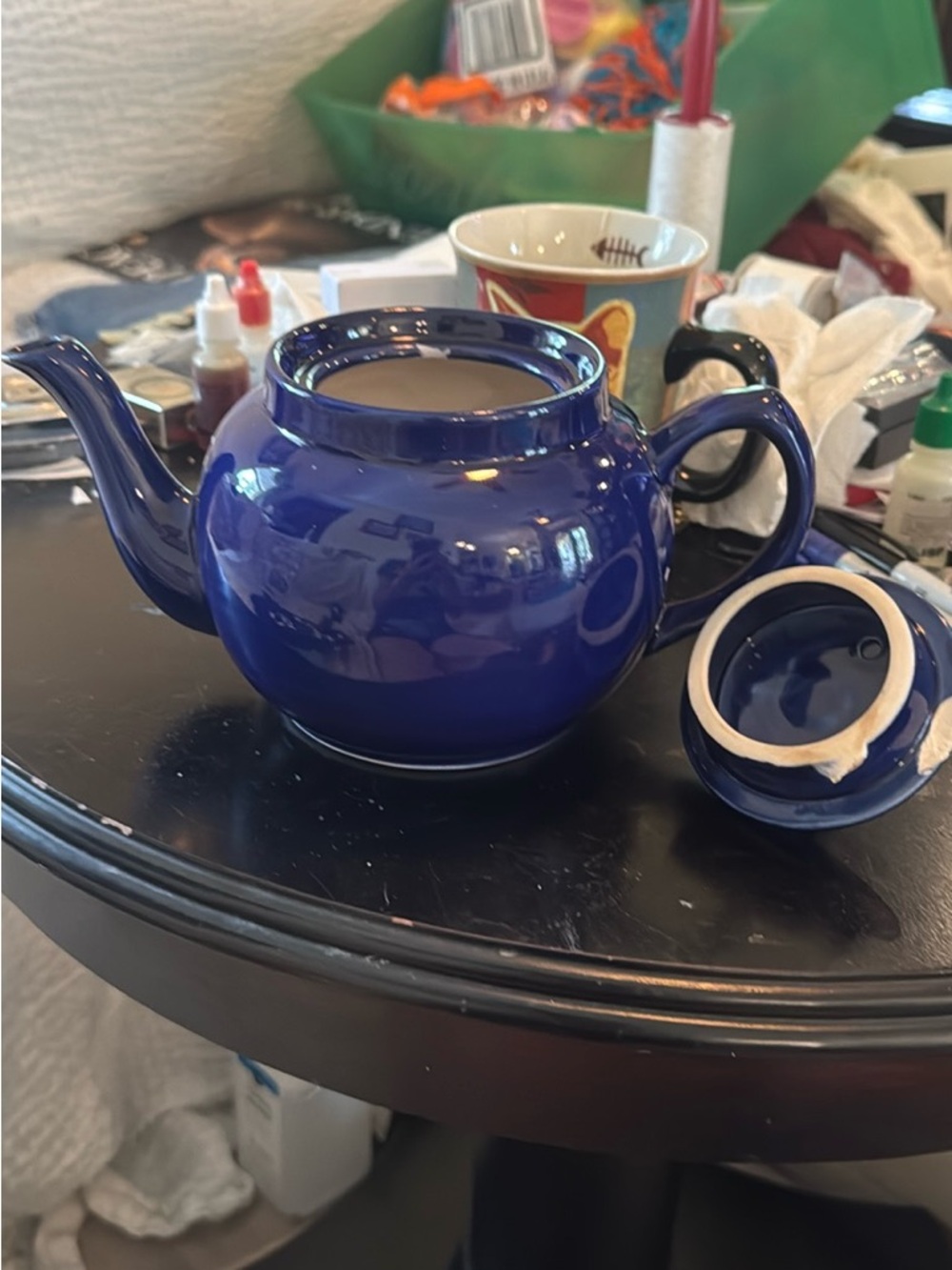 Glossy Cobalt Blue Ceramic Teapot with Lid